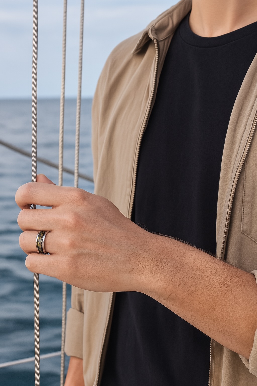 Fede in tungsteno con foglie d’oro 18K – uomo